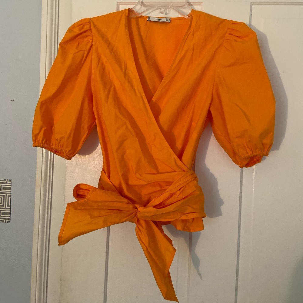 worn ONCE Mango orange wrap top Size 6